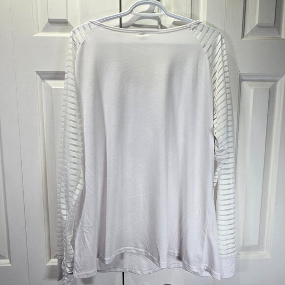 NWT Women’s White Long Sleeve Top with Semi-Sheer Sleeves – Size 2XL - Picture 2 of 6